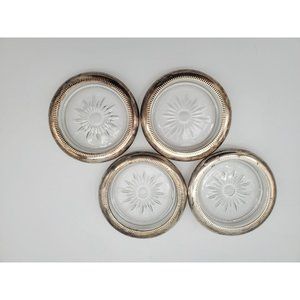 Vintage Leonard Silver Plated Cut Glass Coasters - Set of 4